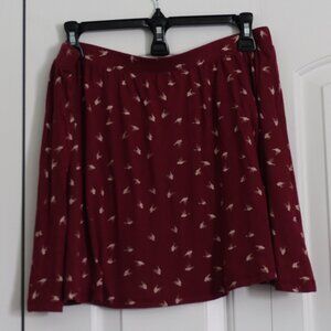 ASOS Burgundy Skater Skirt US sz 10 Decorated with Cream Colored Humming Birds